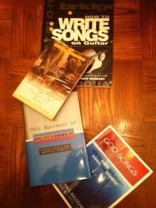 Book covers of some of the best books for worship music songwriters, like God Songs: How To Write And Select Songs For Worship