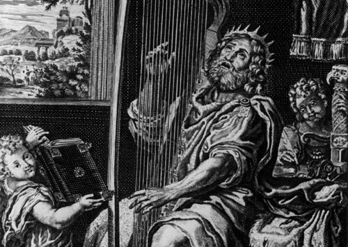 Classic image of King David the Psalmist playing his harp