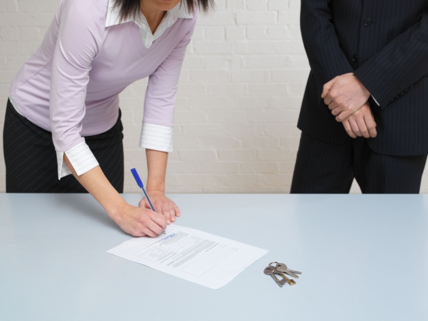 Woman signing contract illustrates the agreement that writers implicitly enter into with singers and listeners to maintain metrical consistency throughout their song.